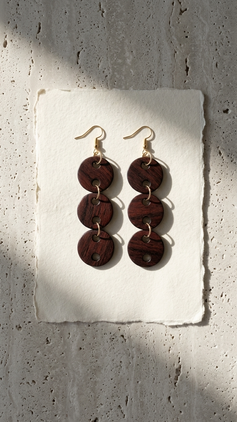 "Boho Button" - Dark Wood Button Bohemian Earrings