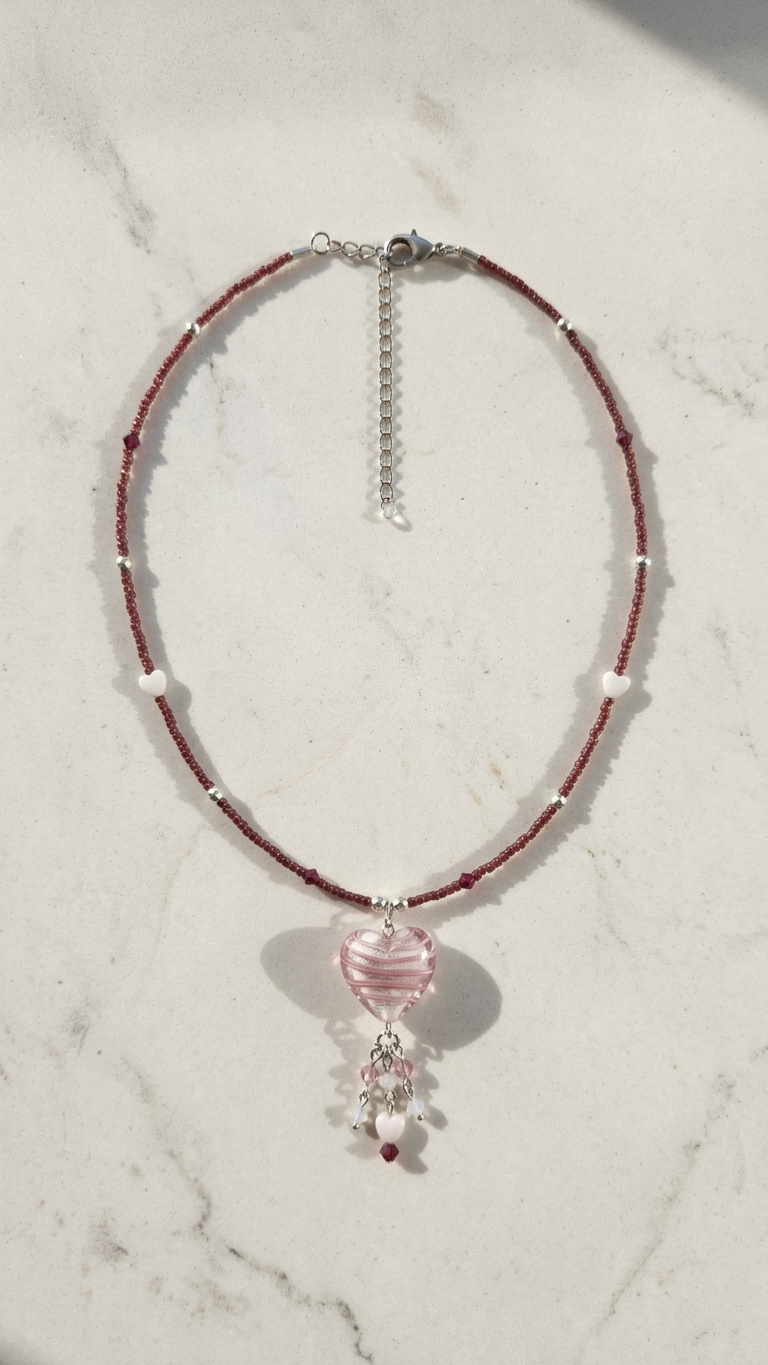 "Blush Heart 2" - Murano Silverfoil Glass Necklace